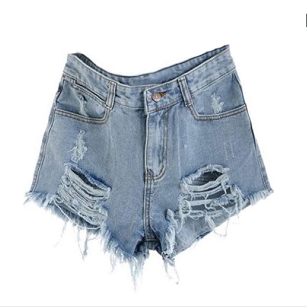 Blue Mid Waisted Ripped Denim Shorts